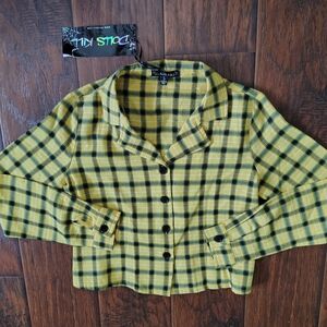 Dolls Kill Black and Yellow Plaid Button Down Shirt